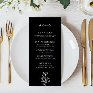 Simple Black Modern Floral Outline Wedding Menu