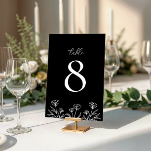 Simple Black Modern Floral Outline Wedding Table Number