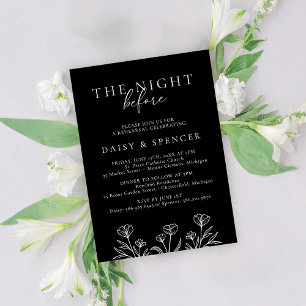 Simple Black Modern Floral Wedding Rehearsal Invitation