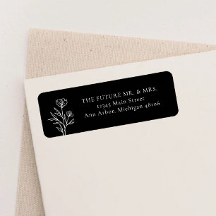Simple Black Modern Floral Wedding Return Address