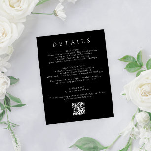 Simple Black Modern Floral Wedding RSVP & Details Enclosure Card