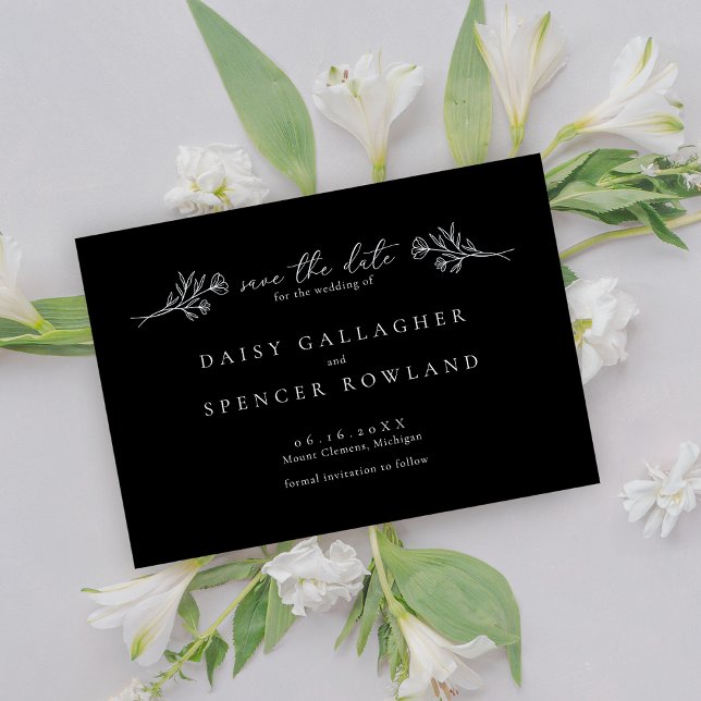 Simple Black Modern Floral Wedding Save The Date (Creator Uploaded)