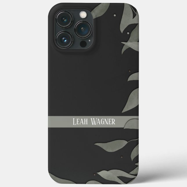 Simple Black Modern Leaves Case-Mate iPhone Case (Back)