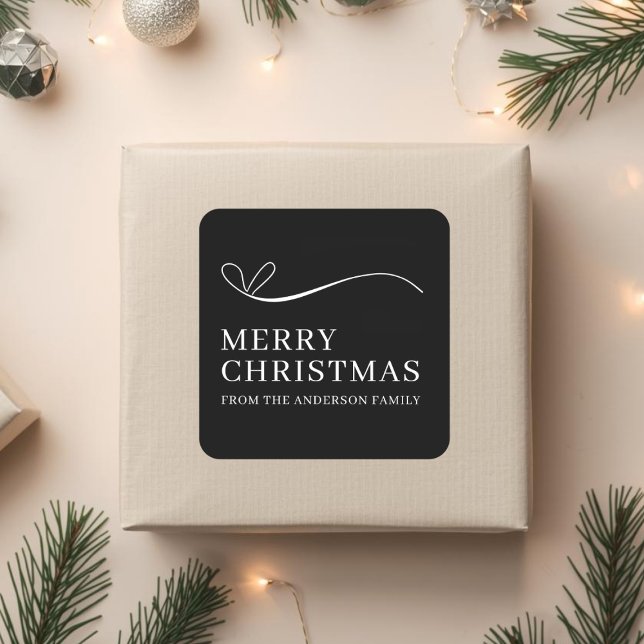 Simple black modern Merry Christmas  Square Sticker (Creator Uploaded)