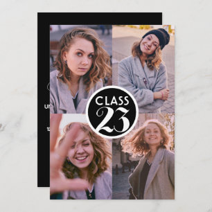 Simple Black Modern Minimal Graduation Photo Party Invitation