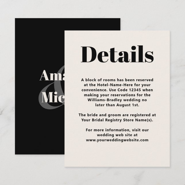 Simple Black Modern Minimalist Details Enclosure Card (Front/Back)