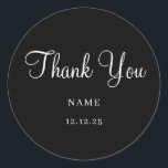 Simple black Modern Minimalist Wedding Classic Round Sticker<br><div class="desc">Simple black Elegant Modern Minimalist Wedding Classic These elegant wedding or bridal shower stickers are simple and minimalist yet very stylish due to the modern handwritten script that says thank you, and the clean layout. Simple Modern Minimalist Wedding Classic, wedding or bridal shower, black stylish and chic, simple, handwritten script...</div>