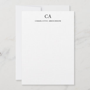 Simple Black Modern Monogram Initial Note Card