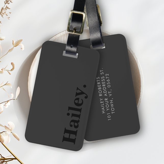 Simple Black Modern Monogram Name Luggage Tag (Creator Uploaded)