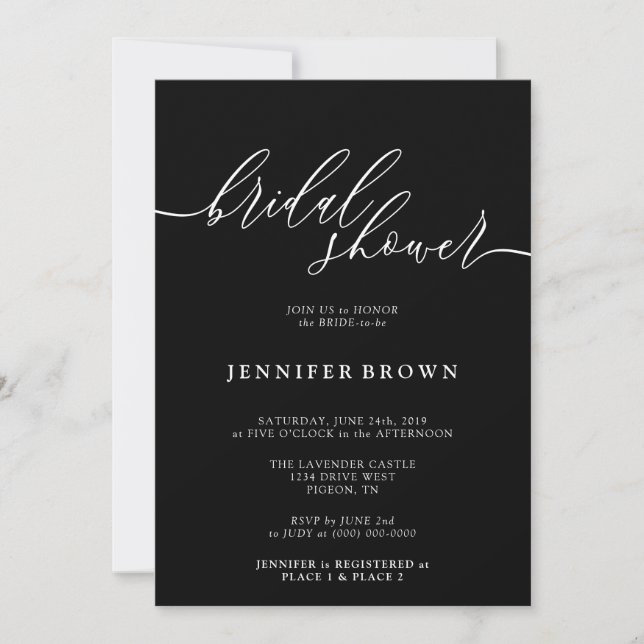 Simple Black Modern Signature Bridal Shower Invitation (Front)