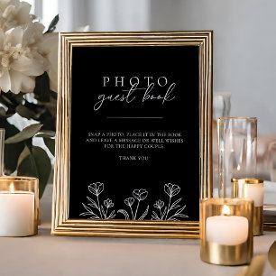 Simple Black Modern Wedding Photo Guest Book Sign
