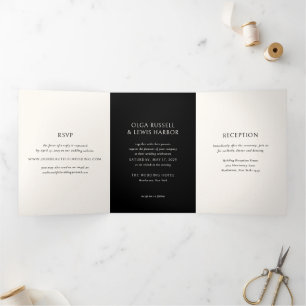 Simple Black Modern Wedding Tri-Fold Invitation