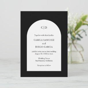 Simple Black Monogram Arch Modern Wedding Invitation