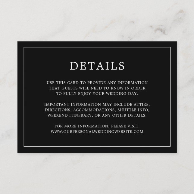 Simple Black Monogram Elegant Wedding Enclosure Card (Front)