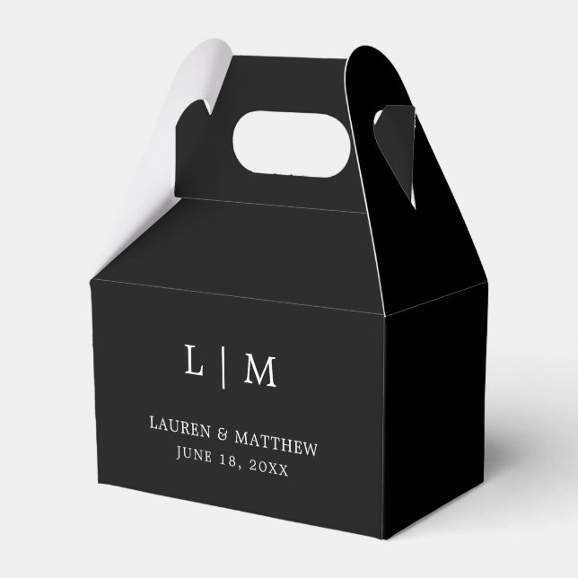 Simple Black Monogram Elegant Wedding Favour Box (Front Side)