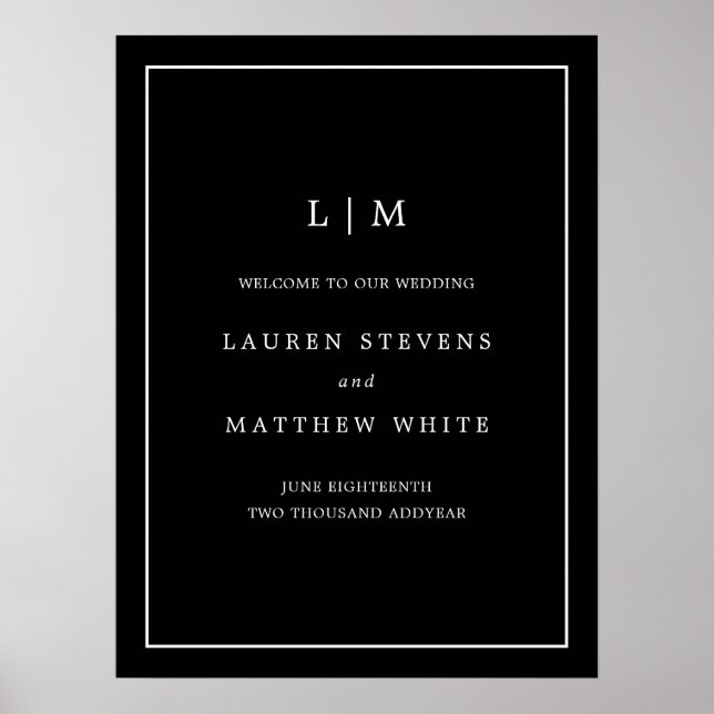 Simple Black Monogram Elegant Wedding Poster (Front)