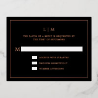Simple Black Monogram Elegant Wedding RSVP