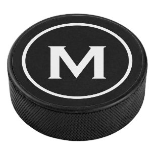 Simple Black Monogram Emblem Hockey Puck