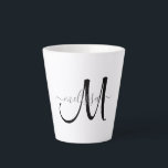 Simple Black Monogram Grey Script Name Latte Mug<br><div class="desc">Have your morning coffee in style with this simple custom monogram latte mug featuring a black script monogram and grey name for you to personalise. Designed just for you by ExtremeTees. Enjoy!</div>