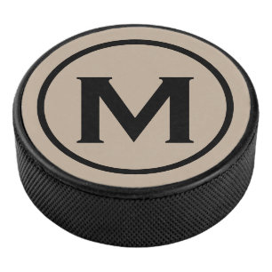 Simple Black Monogram Initial Hockey Puck