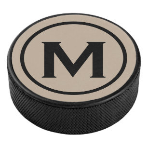 Simple Black Monogram Initial Hockey Puck