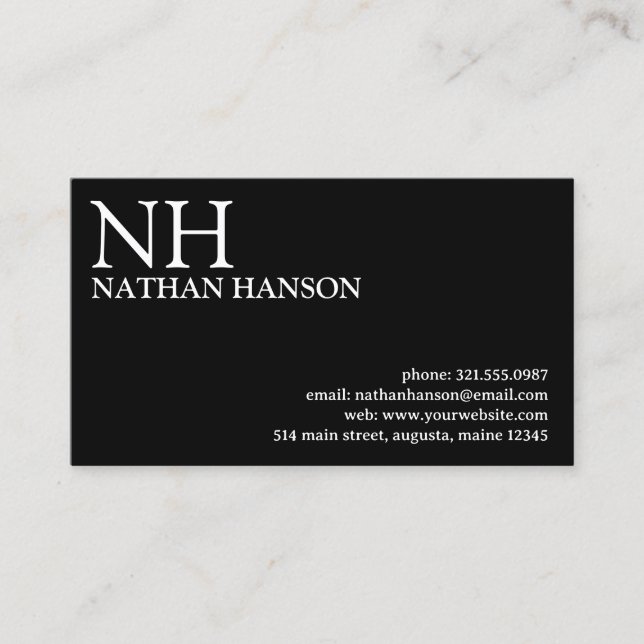Simple Black Monogram Modern Business Card (Front)