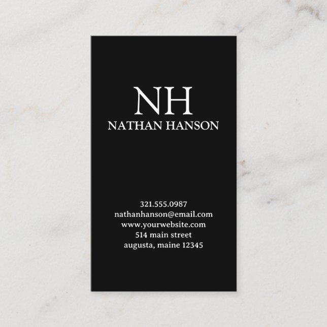 Simple Black Monogram Modern Business Card (Front)