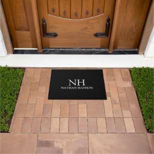 Simple Black Monogram Modern Doormat