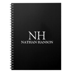 Simple Black Monogram Modern Notebook