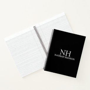 Simple Black Monogram Modern Notebook