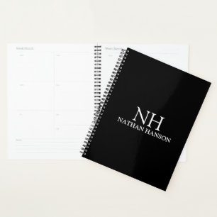 Simple Black Monogram Modern Planner