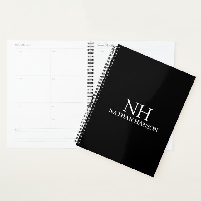 Simple Black Monogram Modern Planner (Display)