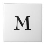 Simple black monogram on white tile<br><div class="desc">Simple,  elegant WHITE ceramic tile with optional,  customisable monogram. Designed to coordinate with music notes version. Delete monogram for plain tile. Available in other colours and with matching items.</div>
