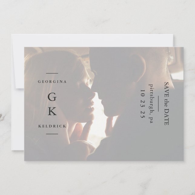 Simple Black Monogram One Photo Wedding Save The Date (Front)