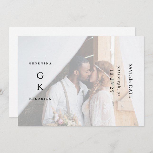 Simple Black Monogram One Photo Wedding Save The Date (Front/Back)