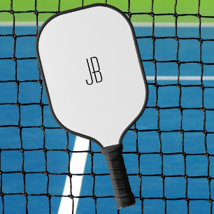 Simple Black Monogram or Name on White Pickleball Paddle