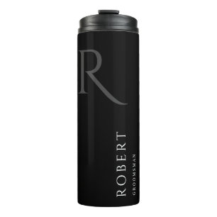 Simple Black Monogram Personalised Groomsmen Thermal Tumbler