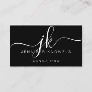 Simple Black Monogram Script Consultant Open Covid Business Card