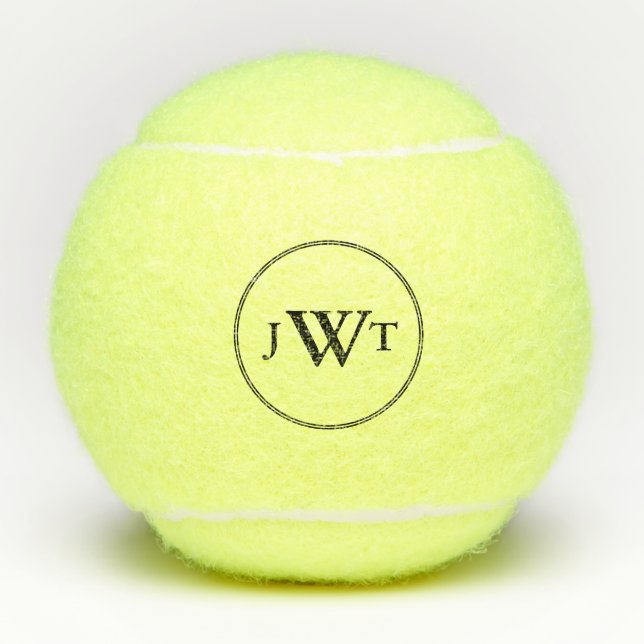 Simple Black Monogram Text Template Tennis Balls (Front)