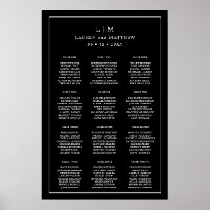 Simple Black Monogram Wedding Seating Chart