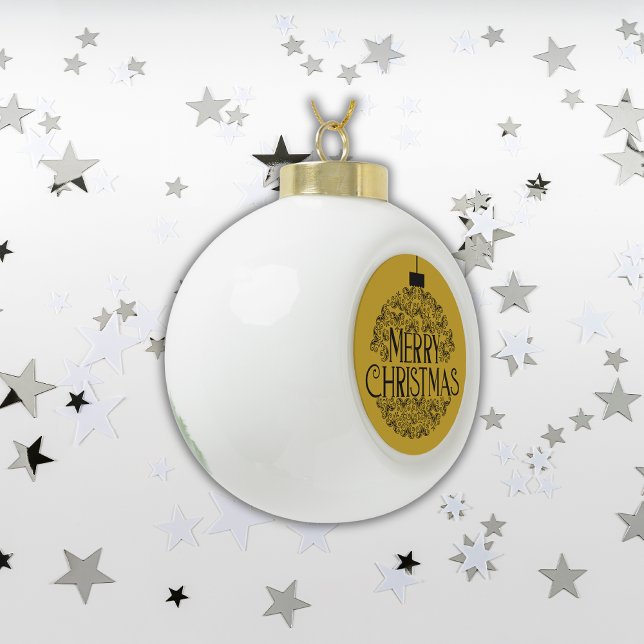 Simple Black on Gold Merry Christmas |  Ceramic Ball Christmas Ornament (Creator Uploaded)