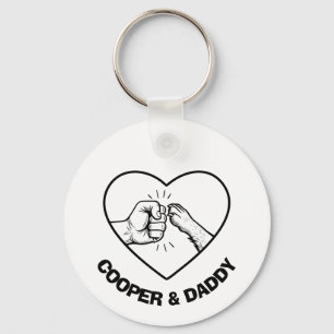 Simple Black Outline Dog and Dad Fist Bump Key Ring