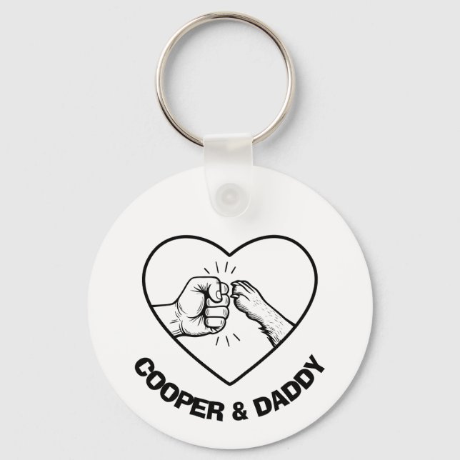 Simple Black Outline Dog and Dad Fist Bump Key Ring (Front)