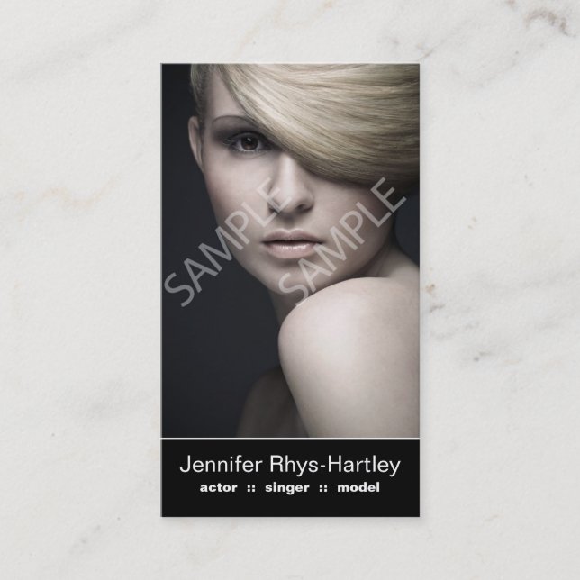 Simple Black Panel Double Headshot Business Card (Front)
