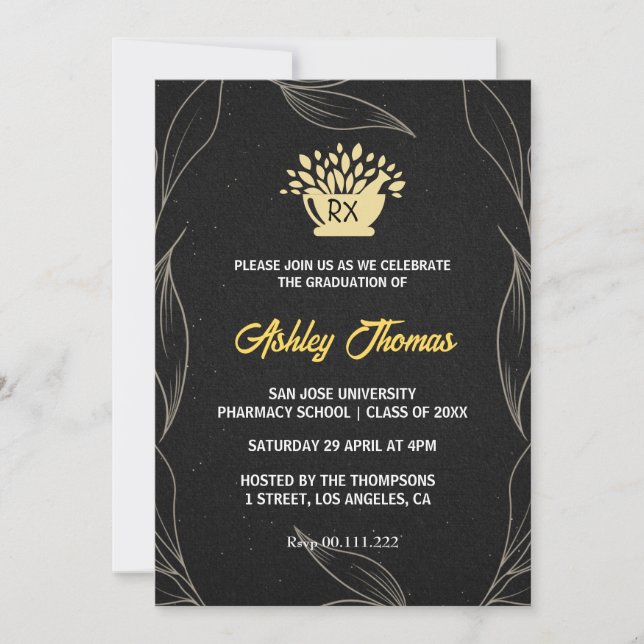 Simple Black Pharmacy Graduation Invitations (Front)