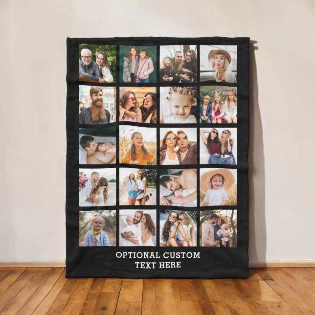 Simple Black Photo Collage 20 Picture Personalised Fleece Blanket (Creator Uploaded)