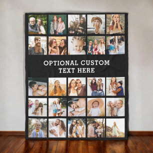 Simple Black Photo Collage 25 Picture Personalised Fleece Blanket