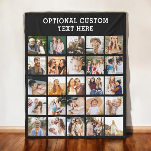 Simple Black Photo Collage 25 Picture Personalised Fleece Blanket