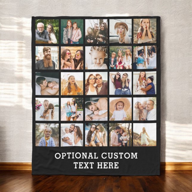 Simple Black Photo Collage 25 Picture Personalised Fleece Blanket (Creator Uploaded)