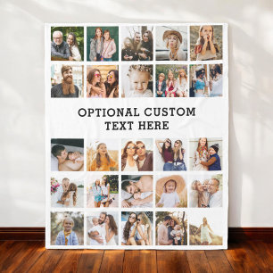 Simple Black Photo Collage 25 Picture Personalised Fleece Blanket
